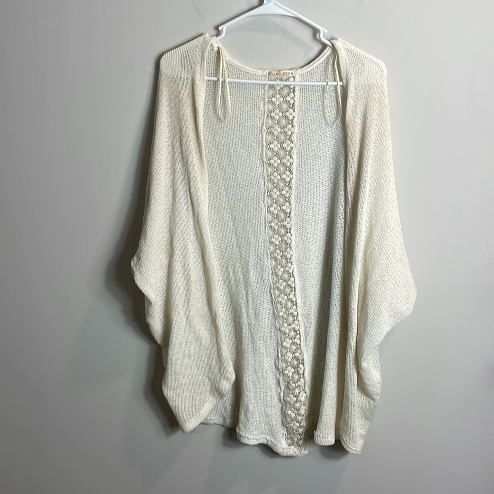 Rolla Coster knit and lace cutout cardigan short sleeve sweater women size M